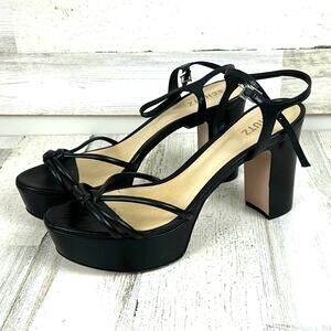 SCHUTZ Womens 11 Kelsie Black Leather Platform Strappy Block Heel Sandals NEW